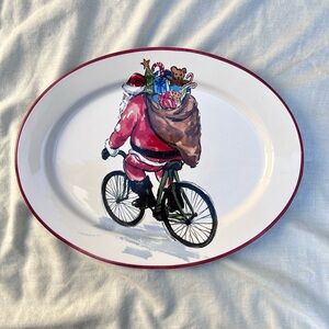 Pottery Barn Santa on Bike Oval‎ Christmas Serving Platter 15.25"